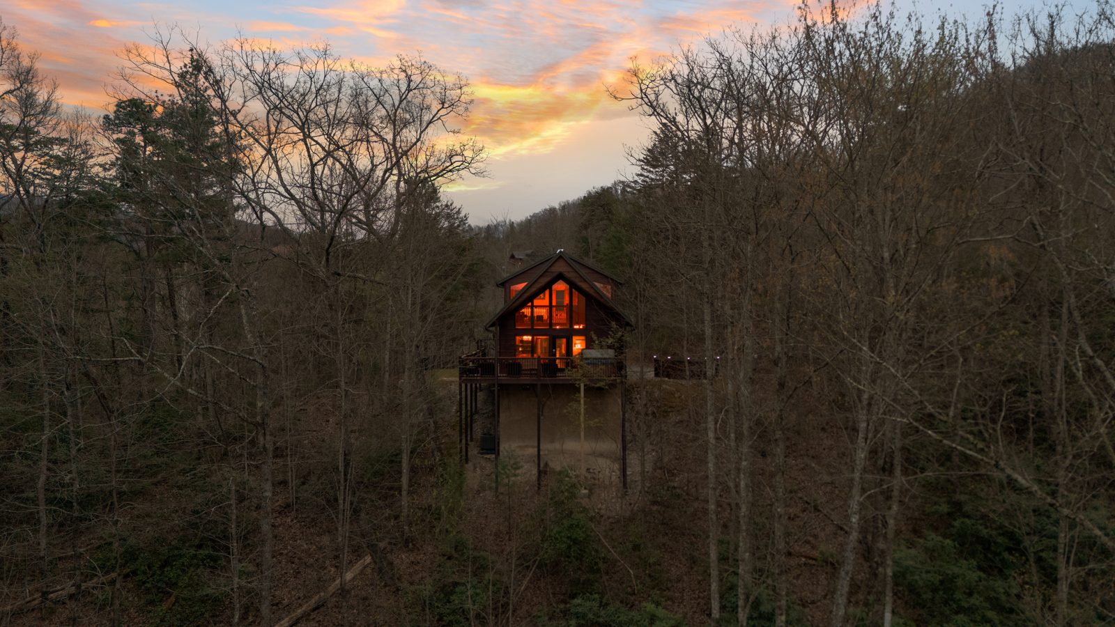 Firepit and valley at sunset